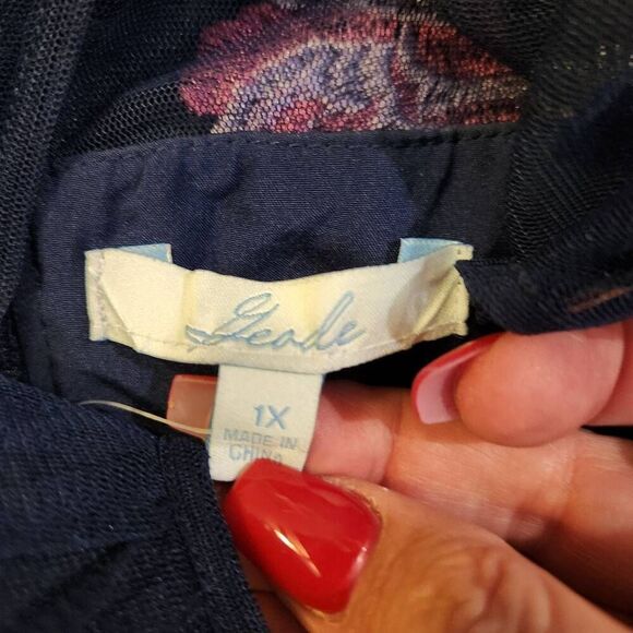 Geode Blue Floral Embroiderd Mesh Sleeveless Fit and Flare Dress 2X (4922CL) - Picture 4 of 7